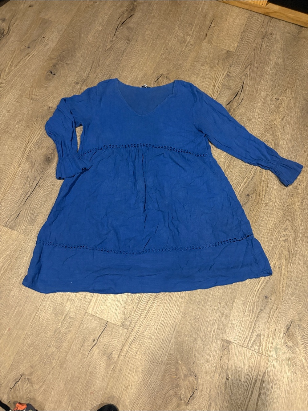 Vanessa Zain Deep Blue V-Neck Linen Tunic Dress MEDIUM